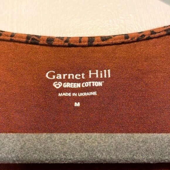 Garnet Hill- Green Cotton Brown & Black Square Pattern V-Neck Top- Size Medium - Picture 3 of 9